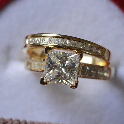 2Ct Princess Cut Set Rings 925 Sterling Silver Ring Yellow Gold Color Luxury Bridal Set Silver Jewelry