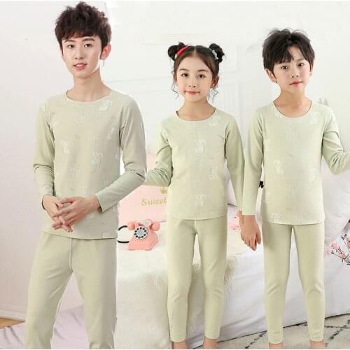 Dinosaur Thermal Underwear Set for Mother Kids Sleepwear 2021 Baby Boys Pajamas 2pcs Tops+Pants Winter Children Clothes Seamless