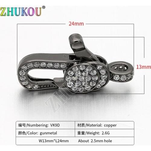 13*24mm High Quality Brass Cubic Zirconia Lobster Clasps Hooks for Diy Jewelry Findings Accessories, Hole: 2.5mm, Model: VK9