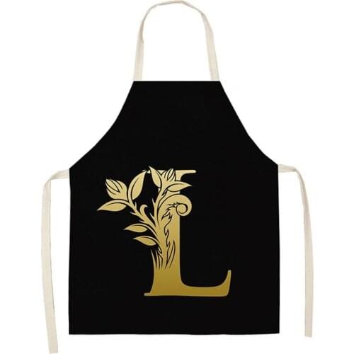 Kitchen Apron Dress Golden Letter Alphabet Pattern Sleeveless Cooking Cleaning Tools Cotton Nail Salon Women Men Aprons Pockets