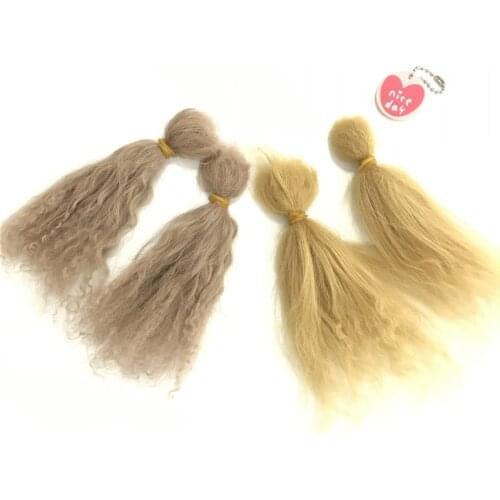 Handmade About 6 inches Reborn Bebe Doll Mohair Apricot /Tea Color Doll Hair Wig DIY Doll Accessories