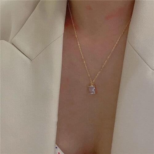 LOVOACC Rectangle Purple Color Crystal Pendant Necklaces for Women Lady Gold Color Small Circle Chains Chokers Necklace Jewelry