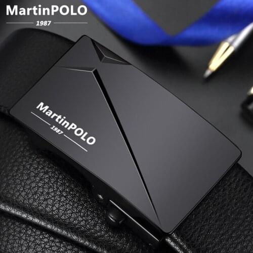 MartinPOLO 100% Genuine Leather Men Belts Automatic Buckle Designer Real Cowskin Mens Belt Luxury Waistband Black MP01801P