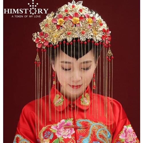 NEw Arrival Long Tassel Chinese Vintage Coronet Crown,Gold bridal tiara hair accessories wedding hair comb head jewelry