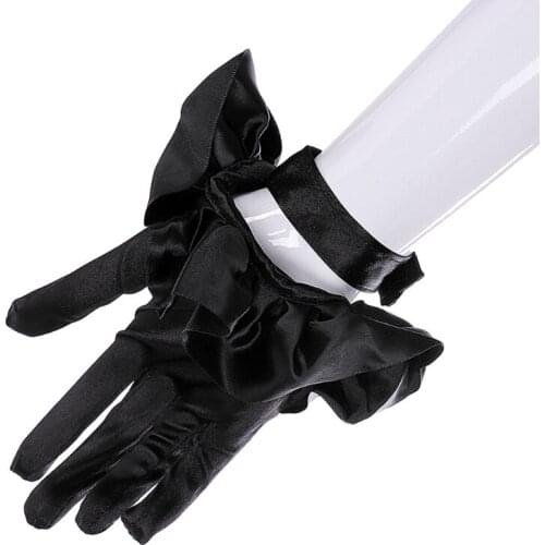 40GC Girls Handmade Ruffles Edge Gloves Gothic Ornament Victorian Elegant Full Finger Gloves Carnival Cosplay Accessories