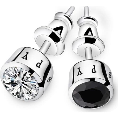 Simple Fashion Round White/Black Zircon Stud Earrings for Men Punk Jewelry Personality CZ Stone Earrings Male Valentine Day Gift