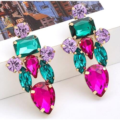 ZHINI Simple Charming Colorful Rhinestone Earrings for Women Fashion Gold Color Dangle Earring Wedding Jewelry 2021 pendientes