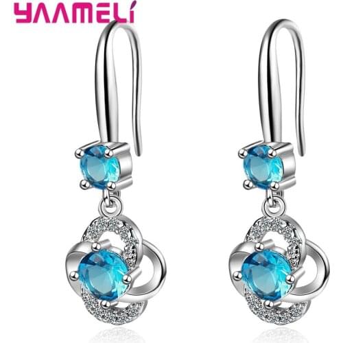 Luxury Heart Shape Drop Earring Crystal 925 Sterling Silver Weddings Girls Fashion Jewelry Party Lady Eardrop Accessories