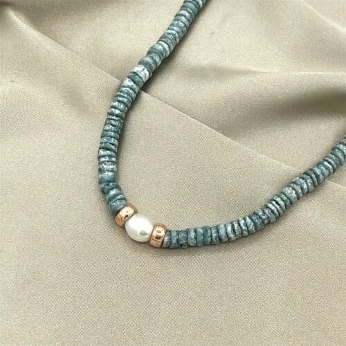 Rose Kaplama Mavi Doğal Taşlı İncili Kolye