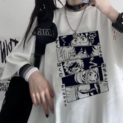 My Hero Academia Shirt Anime Print Fun Top Casual Harajuku T Shirt Cute Women T-shirt Unisex Japan Boku No Hero Cartoon Tshirt