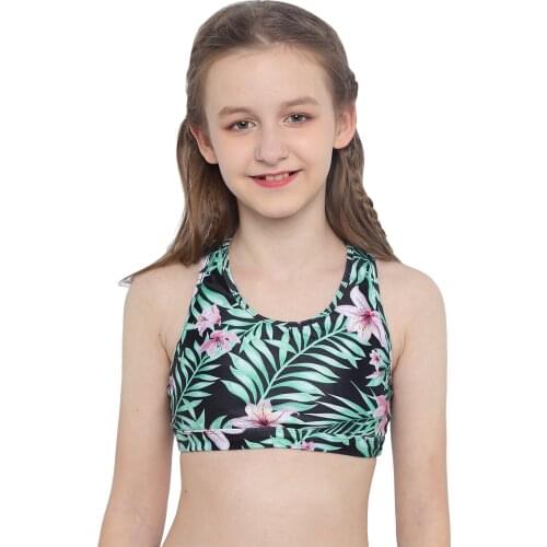 Girls One Piece Sport Tops Running Vests Summer Sportswear Sleeveless Patterns Printed Racer Crisscross Back Sport Crop Tank Top