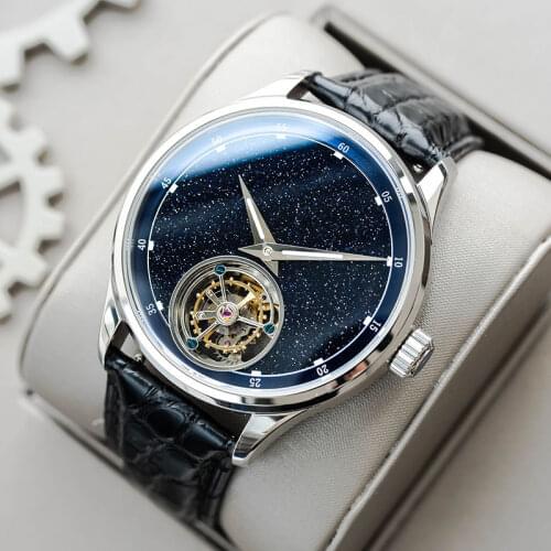 Super Luxury Men Original ST8000 Tourbillon Movement Watches Crocodile Leather Mens Mechanical Watch Sapphire Crystal