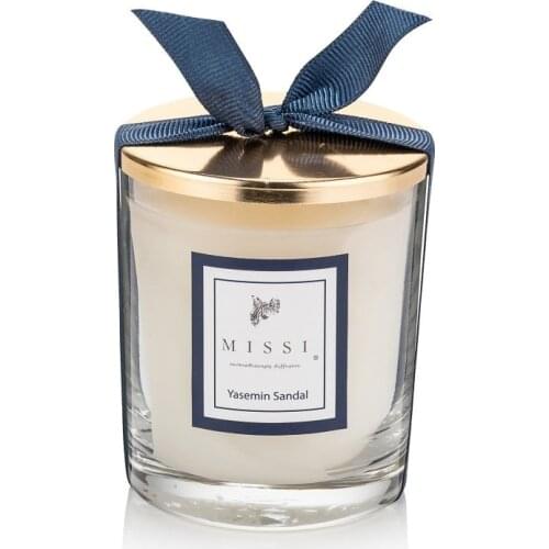 Metal Lidded Jasmine Scented Glass Cup Candle 140 gr