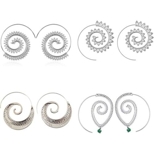 Bohemia Geometric Round Spiral Drop Earrings Exaggerated Love Heart Whirlpool Gear Earrings for Women Ethnic Beach Jewelry Gift