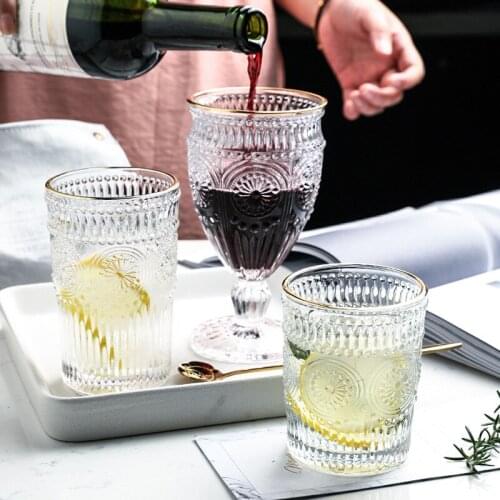 Nordic Light Luxury Vintage Embossed Phnom Penh Wine Glass Home Beer Cup Office Tea Cup Breakfast Milk Juice Mug Drinkware