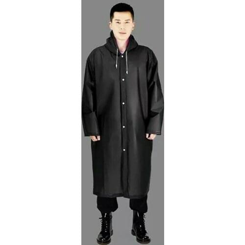 Black Fashion Adult Women Men Waterproof Long Jacket Thick PVC Raincoat Rain Coat Hooded Poncho Rainwear For Outdoor Hiking Trav