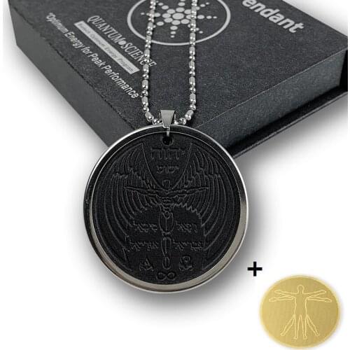 Lava Quantum Energy Pendant Necklace Women Men Chain Jewelry with 6 Pieces EMF Protection Stickers