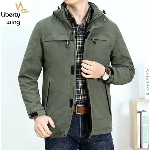 Green Men Plus Size Loose Hat Detachable Zipper Casual Outerwear Brand Winter Warm Long Sleeve Mlitary Army Jacket