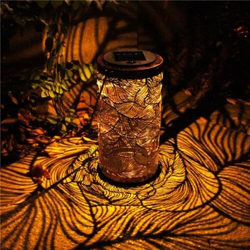 Solar Iron Lantern Retro Garden Solar Lamp Hollowed Out Forest Shadow Lantern Hanging Lamp Lighting Outdoor Landscape Lamp