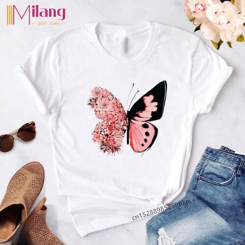 Women Lady Cartoon Butterfly Floral Elegant 2021 Fall Autumn Shirt Clothes Tshirt Tee Womens Top Female Print T Graphic T-shirt
