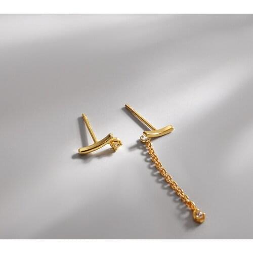 Minimalist Cartilage Asymmetric Stud Earrings For Women Tiny Zircon Stone Chain Tassel Curve Small Piercing Earring Accessories