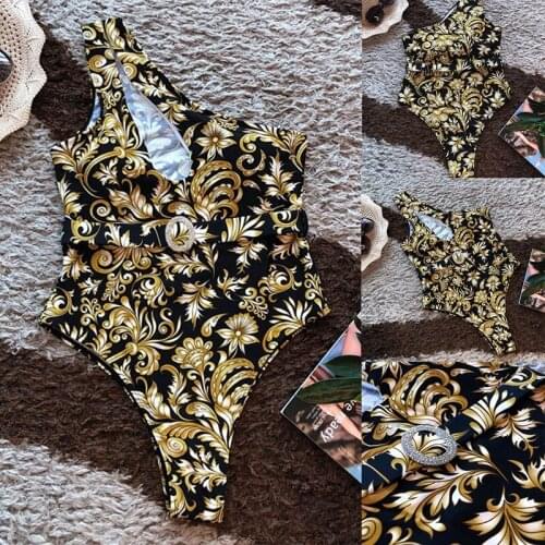 Womens One Piece Swimsuit Floral Print One Shoulder Cutout Bathing Suit