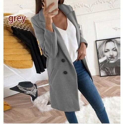 Women Wool Long Coat Autumn Winter Office Ladies Lapel Long Sleeve Woolen Coats Plus Size Slim Overcoat Outwear Abrigo Mujer