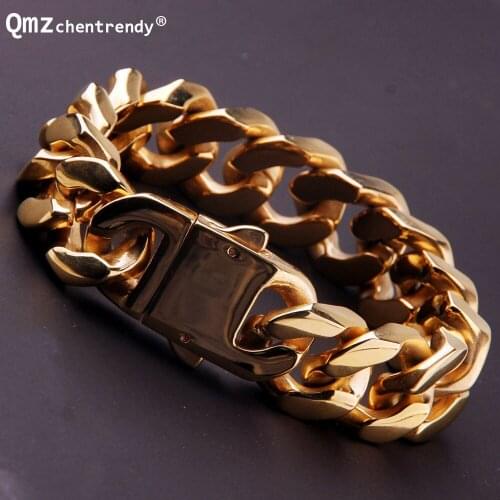 20mm 21.5cm High Quality Stainless Steel Curb Cuban Chain Link Thick Heavy Bracelets Rapper Men Women Dropshipping