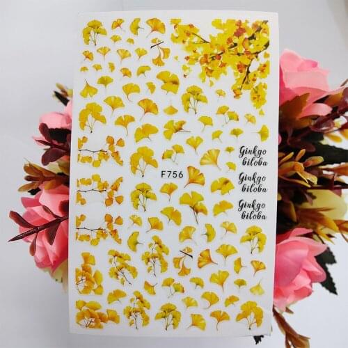 3D Stickers for Nails Gold Yellow Ginkgo Biloba Beautiful Nail Art Decoraciones Sliders Adhesive Design Manicure Accessories