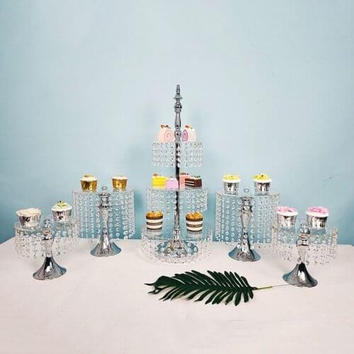 5pcs Acrylic cake stand cupcake tray 3 tiers clear silver crystal wedding centerpiece-Party cake decoration-wedding cake displa