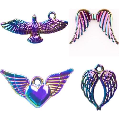5pcs Love Heart Wings Pendants For Jewelry Making Eagle Charms DIY Accessories Necklace Anklet Handmade Gift Alloy Material Ala