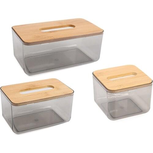 Acrylic Transparent Bamboo Wood Cover Tissue Box Extractable Napkin Box Kitchen Living Room Home Decoration Accessories