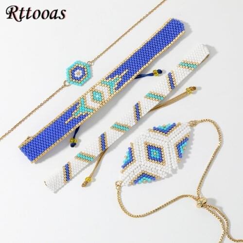 Rttooas Fashion Turkish Evil Eye Bracelets For Women Pulseras Mujer Moda 2020 Miyuki Beaded Bracelet Set Armband New Arrival