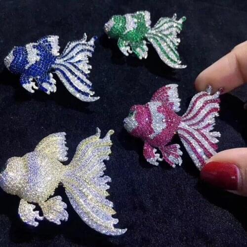 2pcs Fish Brooch Pins Fashion Shining CZ Crystal Brooches for Women Wedding Costume Jewelry Lapel Pins Scarf