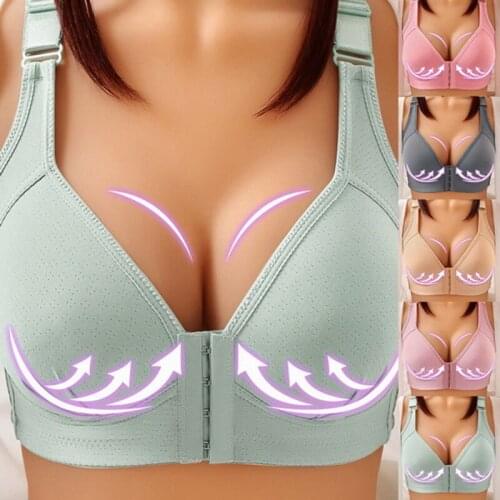 Full Cup Bra Women Front Buckle Lingerie Gathering Breathable Thin No Steel Ring Underwear Bra Anti Sagging Bra Plus Size