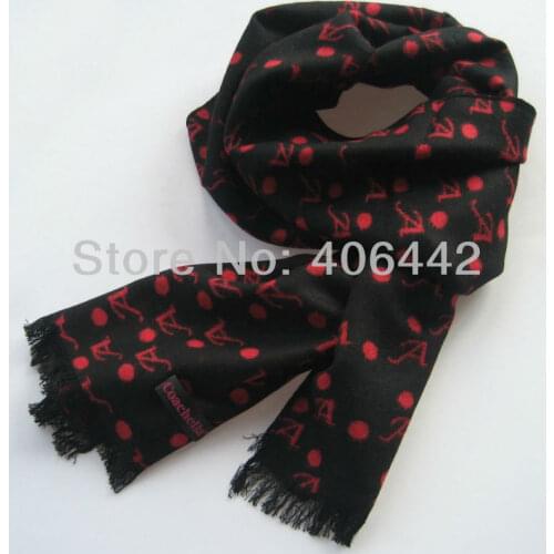 COACHELLA Mens Long Scarf With Short Fringe Viscose Black With Red Polka Dots Sopts winter Scarf men/women Fashion Scarves