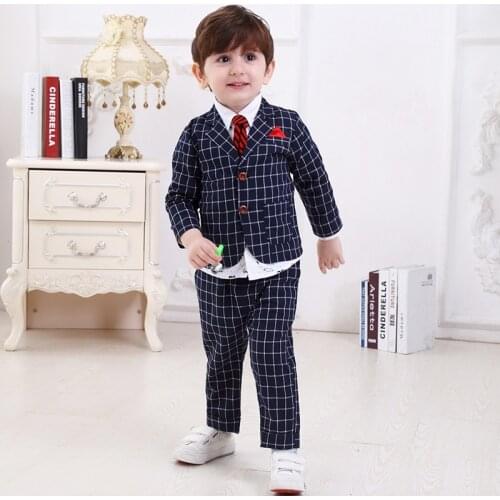 Kids dresses for boys baby boy clothes 4t set Children plaid Suit Wedding Formal Wear winter 3 pcs suits kids boys clothes sets