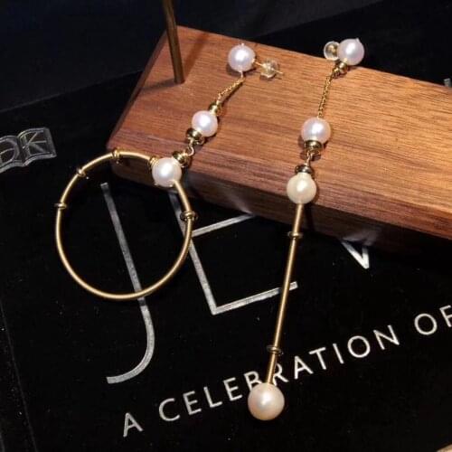 Length10cm,High quality Asymmetric geometric Drop-Earrings with Natural Fresh-Water Pearls,original design for women earrings