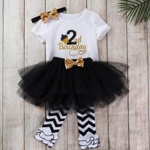 Baby Girl Birthday Clothes Princess Kids Girls Clothing Tutu Skirt 2nd Birthday Baptism 4Pcs Newborn Girl Clothing Kids Outfits