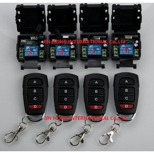 Home Automation DC12V 10A 1CH RF Wireless Remote Control Switch System teleswitch 4 *Transmitters & 4* Receiver for 8pcs/lot