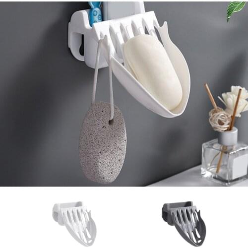 Drain Soap Holder Dish Bathroom Organizer Plastic Tray Container Wall-mounted Punch-free Storage Rack