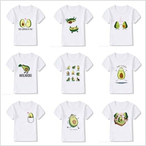 Kids Summer New Korean Cute Avocado Vegan Boys Girls Tshirt Cute Pattern Print Toddler Short Sleeve Kawaii Harajuku Tees Tops