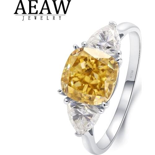 3.0ct 8.5mm Fancy Vivid Yellow Color Cushion Moissanite VVS1 14K White Gold Ring Jewelry Anniversary Girlfriend Gift