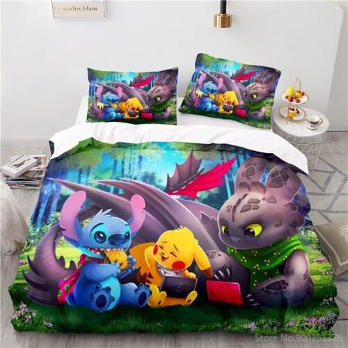 2/3pcs Cute Stitch Bedding Set Disney Cartoon Duvet Cover Pillowcase Set Soft Home Textile Bedclothes Twin Full Queen King Size
