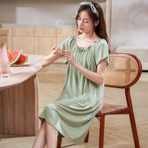 Summer Jacquard Fabric Night Dress Women Nightgown Plus Size M-3XL Sleepshirts Short-sleeves Nightie Nightdress Modal Sleepwear