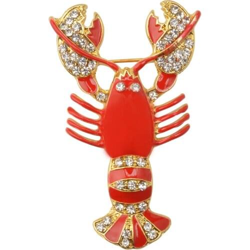 Fashion Red Enamel Crystal Crayfish Brooch Pin Women Mens Jewelry