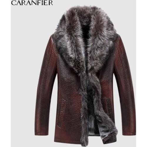 CARANFIER Genuine Leather Jacket Men Winter Jacket Natural Fur Real Sheepskin Coat for Men Wool Liner Raccon Fur Collar Coat