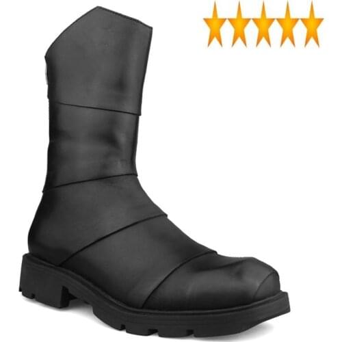 Genuine Military Combat Men Leather High-Top Sneakers Street Round Toe Winter Warm Platform Boots Black Motorcycle Botas