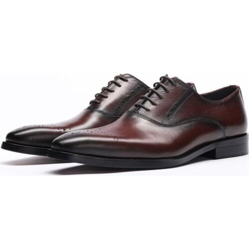 PJCMG New Spring/Autumn Handmade Lace-up Genuine Leather Dress Oxford Flat Original Brand Men Oxford Shoes