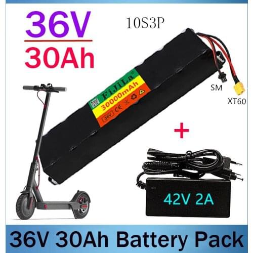 New 36V 30Ah 10S3P 250W-500W high capacity 42V 18650 lithium battery pack 30000mAh electric bicycle scooter with BMS XT60 Plug